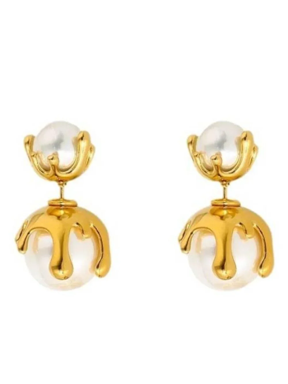 18K Gold Plated Abstract Pearl Drop Earrings – Artistic‎ Molten Design Statement
